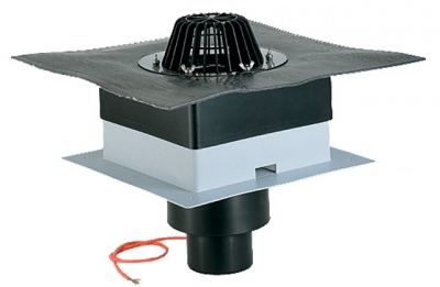 Wpust dachu płaskiego DrainBox DN110 z przyspawanym płaszczem bitumicznym d 500 mmi podgrzewem (10-30W/230V)