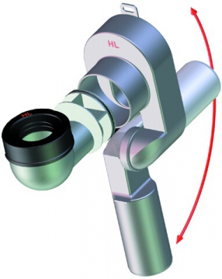 Syfon pisuarowy DN40 z nastawnym obrotowo króćcem odpływowym do 90°,  do pisuarów z odejściem pionowym